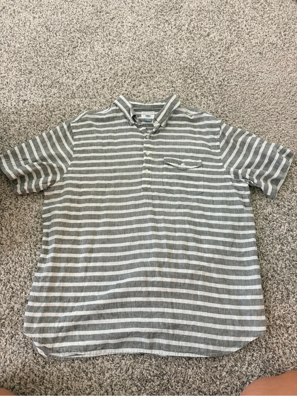 Old Navy Gray and White Striped Short-Sleeve Polo